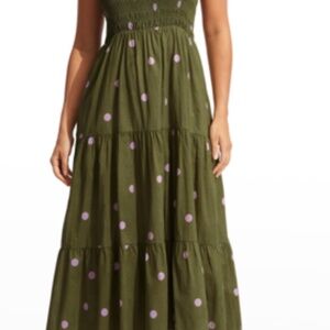Seafolly Boathouse Tiered Polka-dot Midi Dress in Green